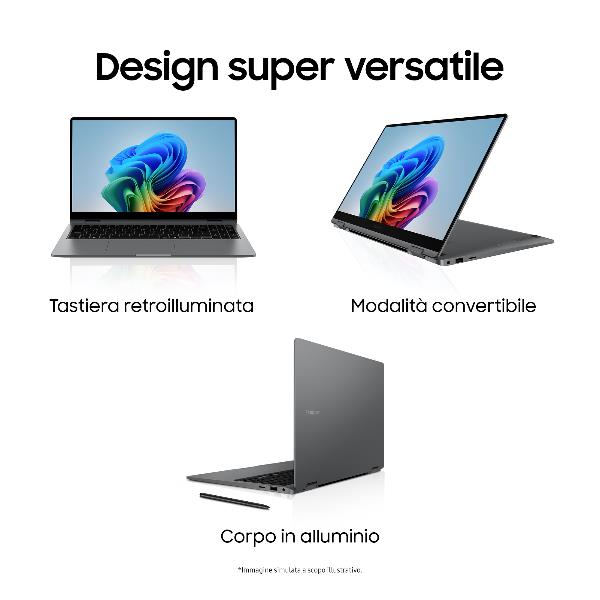 immagine 0 del prodotto samsung galaxy book5 360 np754qha ka1it laptop intel core ultra 7 256v computer portatile 39,6 cm 15.6 touch screen full hd 16 gb lpddr5x sdram 512 gb ssd wi fi 7 802.11be windows 11 pro grigio