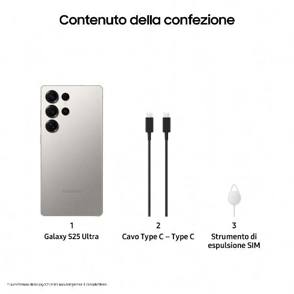 foto del prodotto samsung galaxy s25 ultra smartphone ai, display 6.9 qhd dynamic amoled 2x, fotocamera 200mp, ram 12gb, 1tb, 5.000 mah, titanium gray