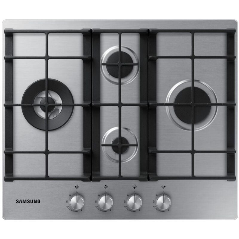 foto del prodotto samsung na64h3031bs piano cottura da incasso gas 4 fornelli nero acciaio inossidabile