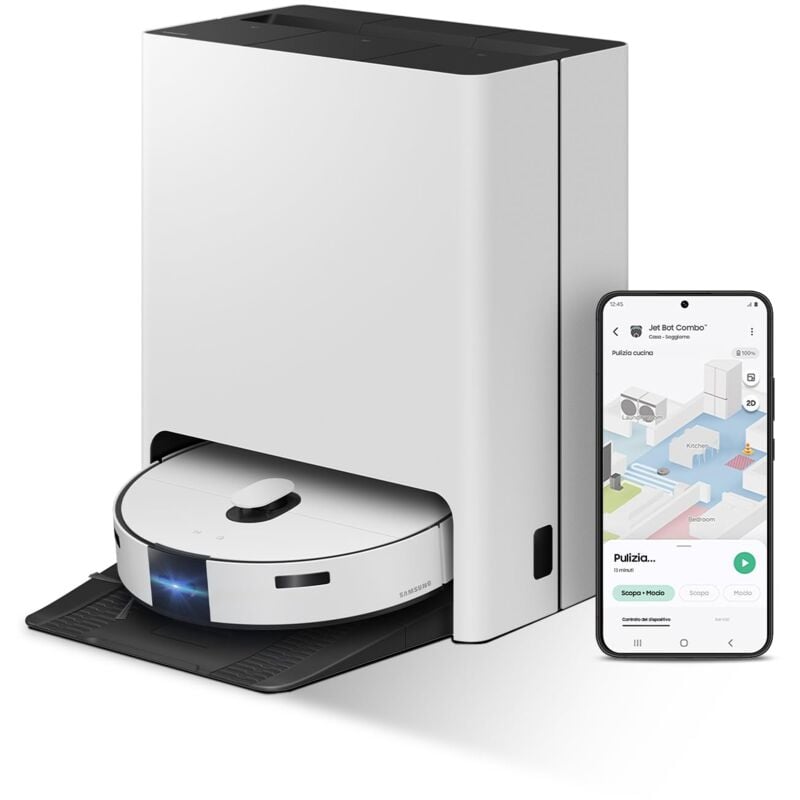 foto del prodotto samsung - robot aspirapolvere vr7md96514g/wa jet bot combo, clean station steam+, sensore dtof lidar, carpet care, controllo wi-fi, potenza 1200w, fino a 180 min di autonomia, satin greige