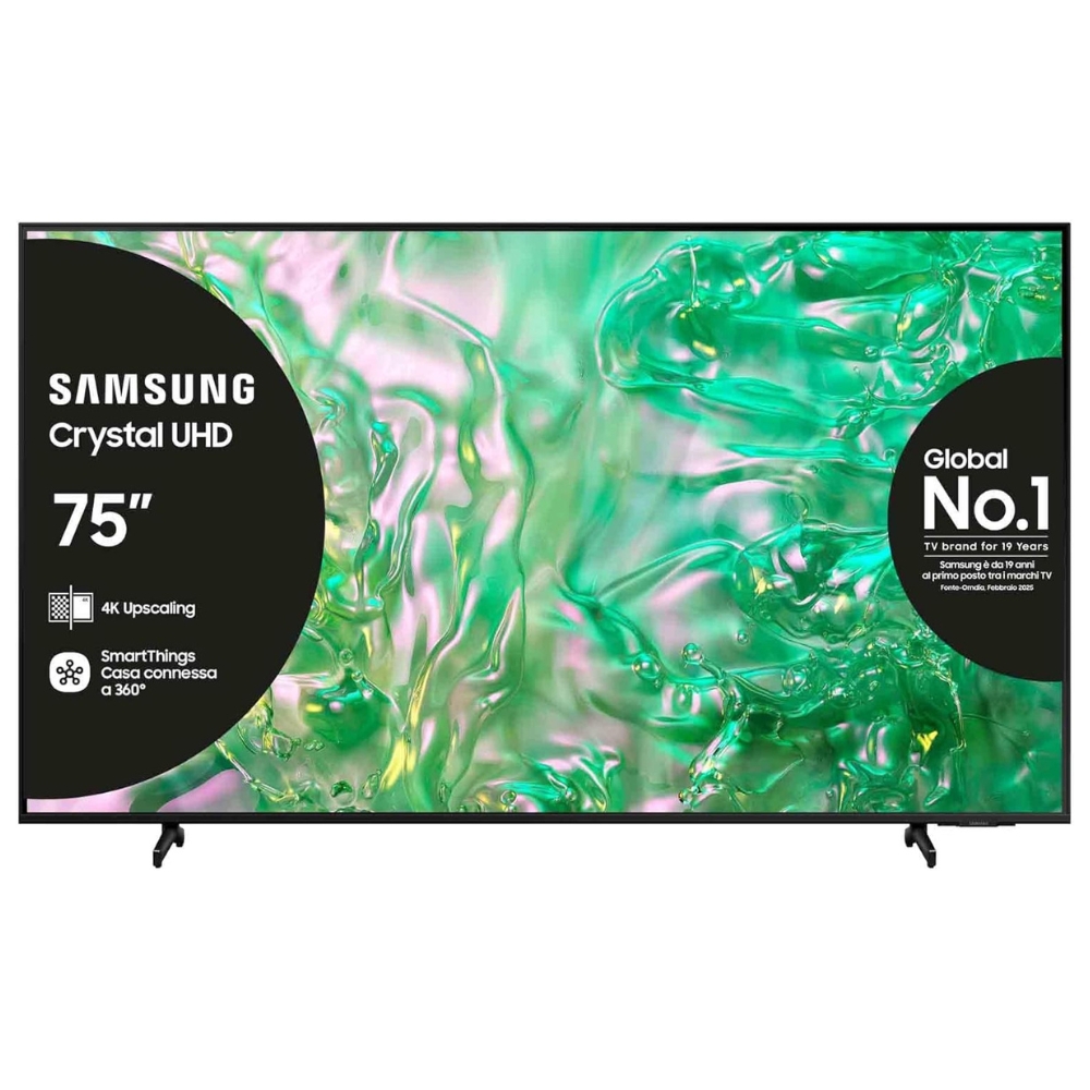 foto del prodotto samsung smart tv 75 ue75du8070uxzt, crystal uhd 4k, 4k upscaling, airslim design, dvbt-2, q-symphony adaptive sound, integrato con bixby, comp con alexa e google assistant, black 2024 classe di