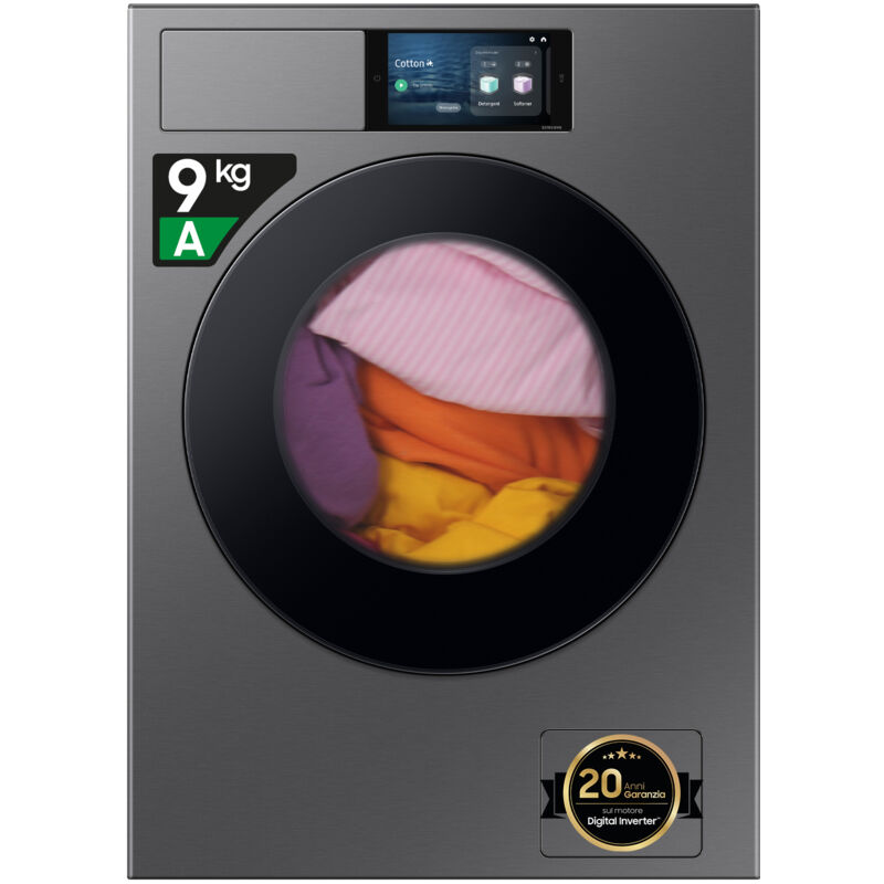 foto del prodotto samsung wf90f09c4su3. tipo di carica caricamento frontale. capacit cestello 9 kg, classe di efficienza della centrifuga b, silenziosit 