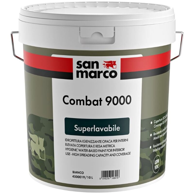 foto del prodotto san marco combat 9000 idropittura supelavabile igienizzante bianca lt 10
