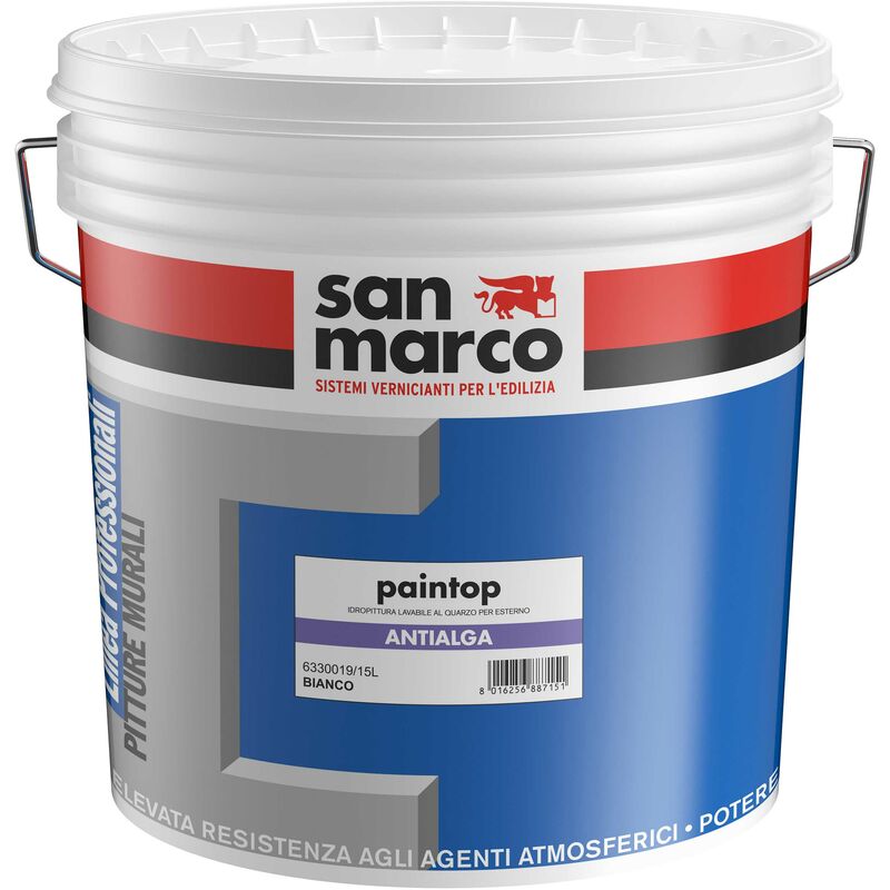 foto del prodotto san marco paintop antialga pittura al quarzo per esterni bianco lt 15