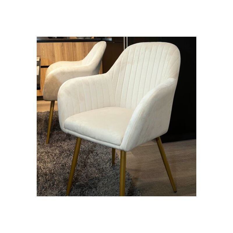 foto del prodotto san marco poltrona imbottita in velluto crema con gambe in ferro oro 2 poltrone