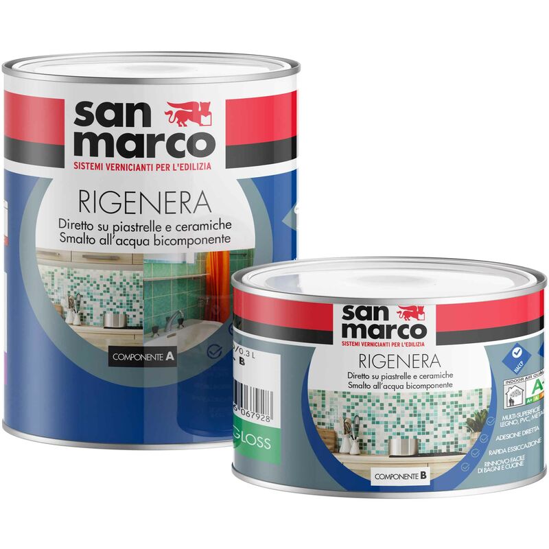 foto del prodotto san marco rigenera semi gloss smalto per piastrelle all acqua bianco lt 0,80 a b