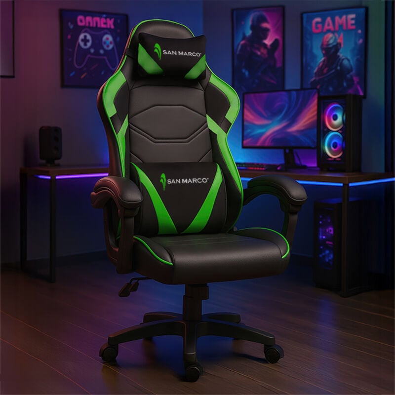 foto del prodotto san marco sedia da gaming verde e nera