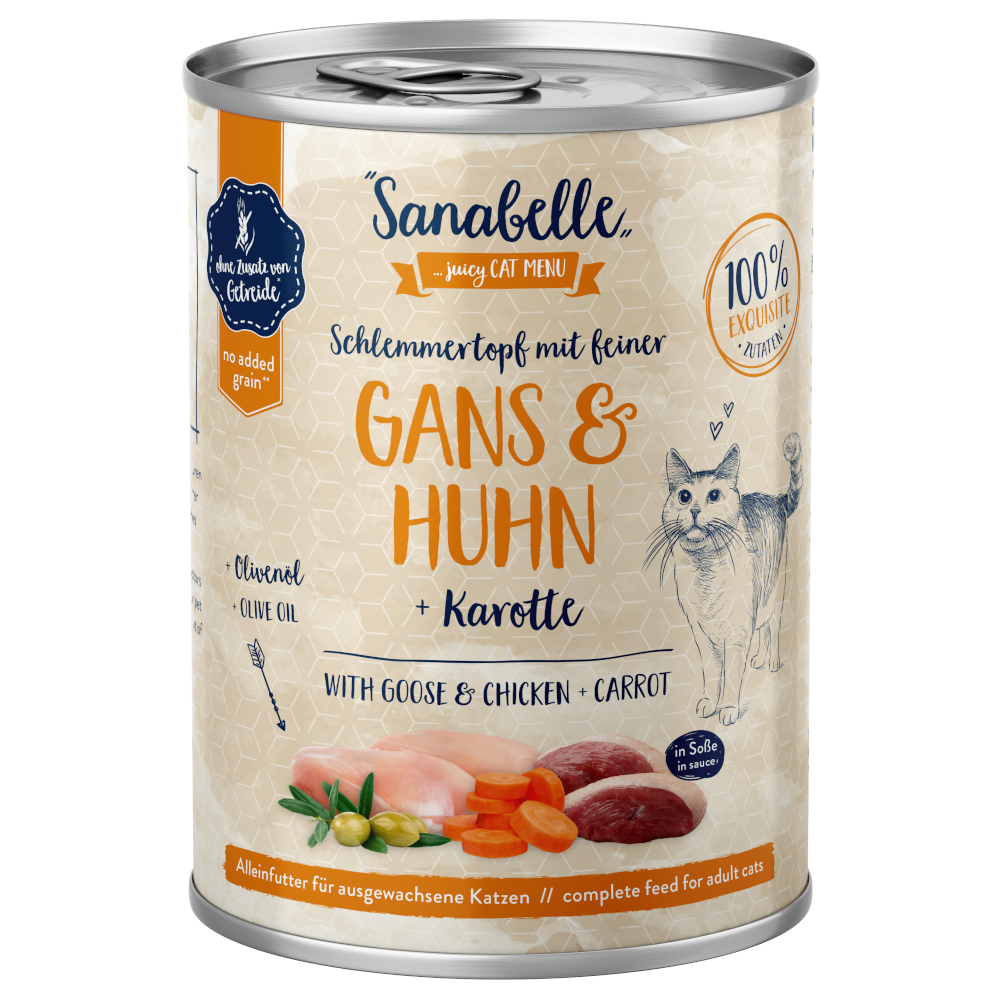 foto del prodotto sanabelle carne in salsa 6 x 380 g alimento umido per gatti oca pollo