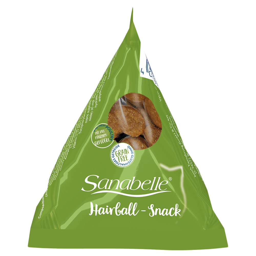 foto del prodotto sanabelle hairball snack nel tetraedro per gatti 12 x 20 g