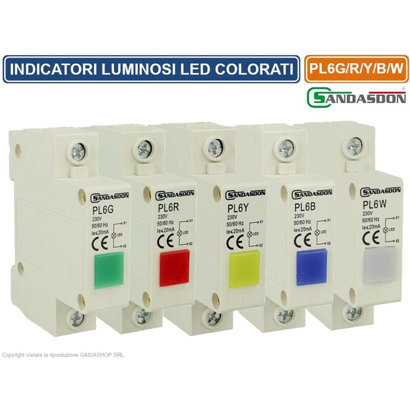 foto del prodotto sandasdon indicatore luminoso led su guida din 1 modulo per presenza tensione spia di segnalazione verde giallo rosso blu bianco colore giallo