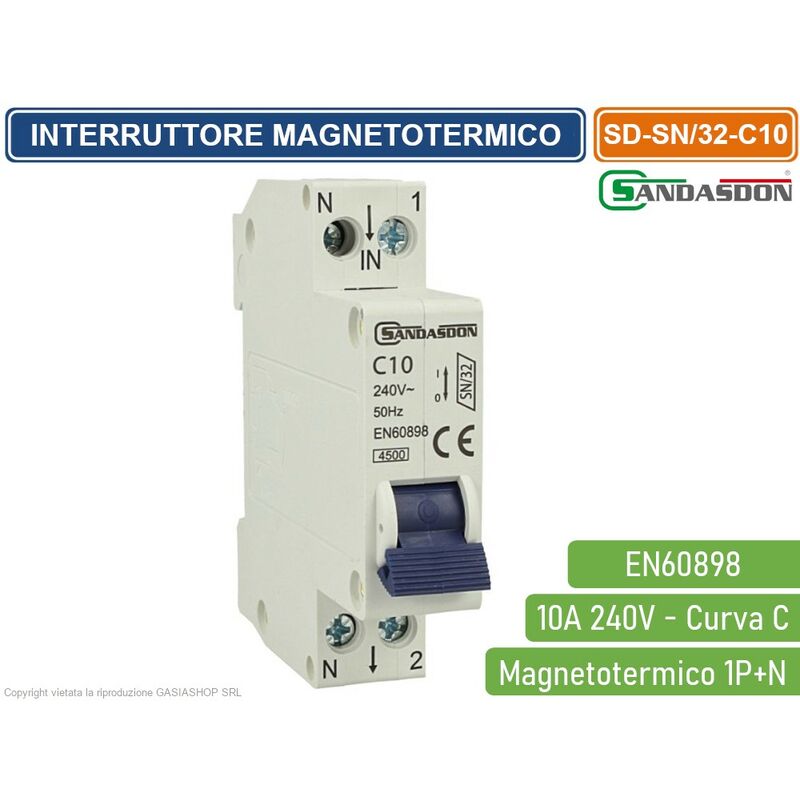 foto del prodotto sandasdon interruttore megnetotermico per barra din 1 modulo 1p n 240v curva c 4.5ka 10a