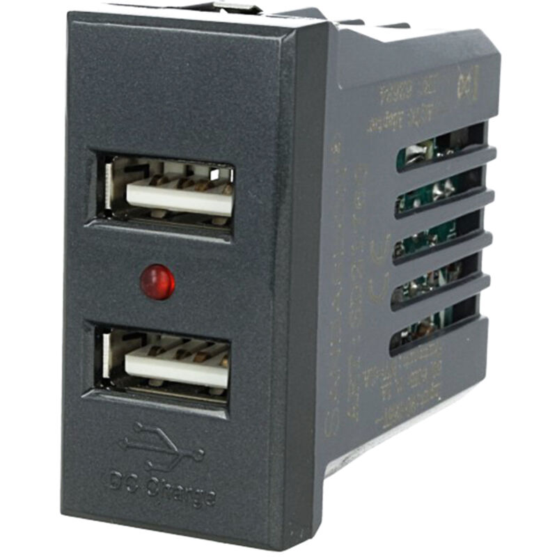 foto del prodotto sandasdon - presa usb modulo caricatore 2 porte usb 2,1a nero compatibile bticino axolute sd21760