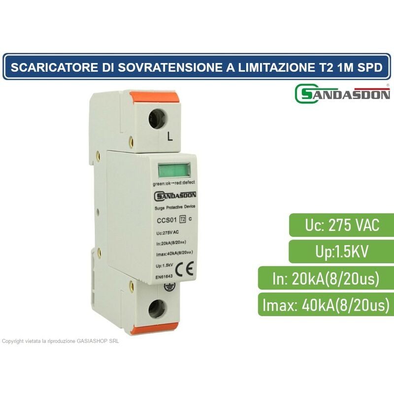 foto del prodotto sandasdon scaricatore limitatore di sovratensione tipo t2 1m spd a limitazione per barra din