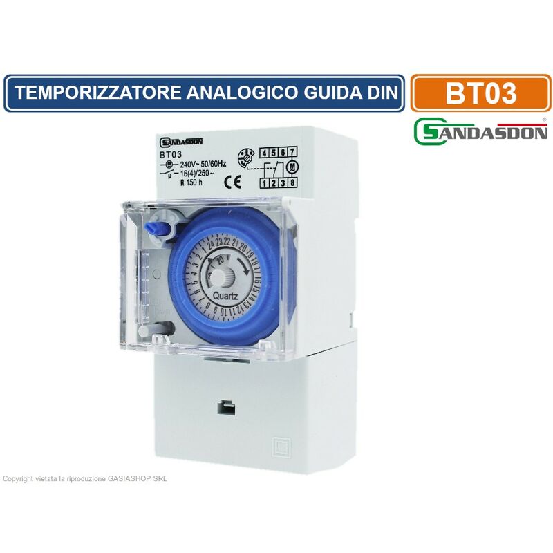 foto del prodotto sandasdon - temporizzatore analogico interruttore orario 3m montaggio su barra din 16a con riserva di carico