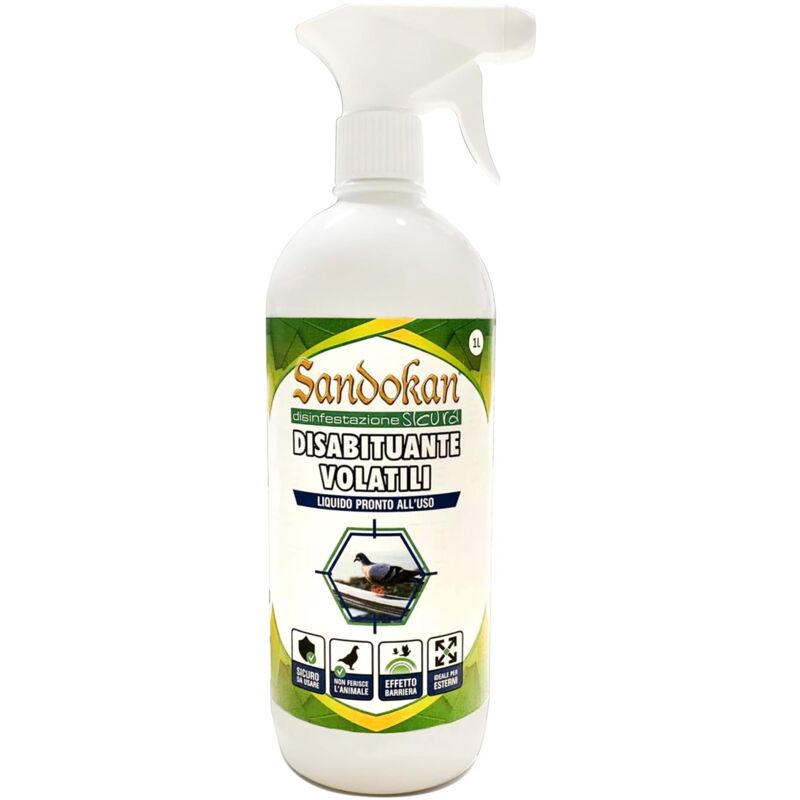 foto del prodotto sandokan disabituante per volatili e piccioni formato da 1 litro, effetto barriera repellente