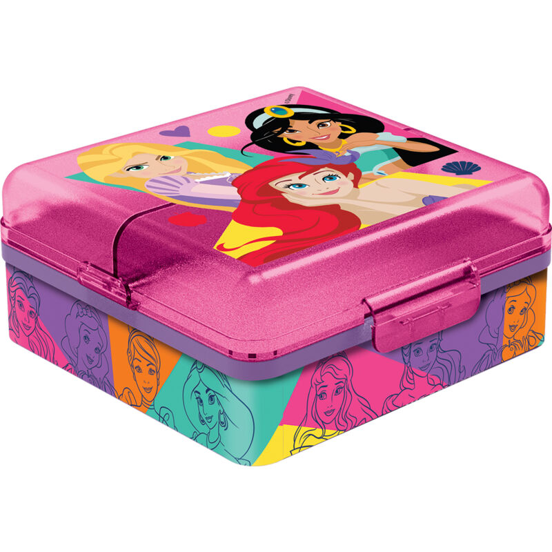 foto del prodotto sandwich box bambine disney princess, in plastica senza bpa, lavabile e riutilizzabile, con pi scomparti