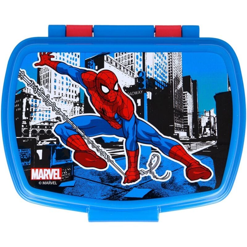 foto del prodotto sandwich box plastica bambini marvel spiderman, senza bpa, lavabile e riutilizzabile, con chiusura di sicurezza
