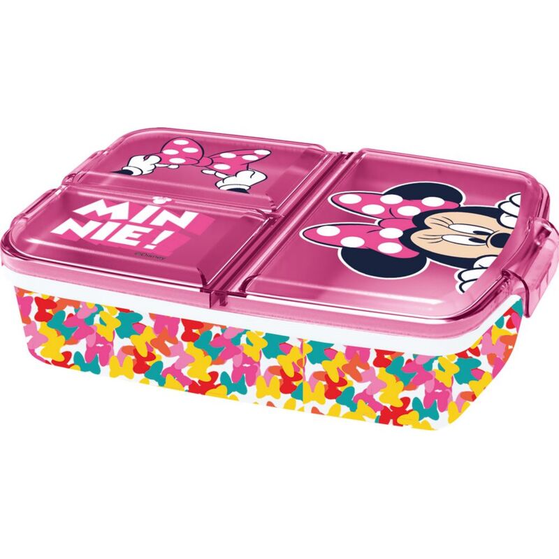 foto del prodotto sandwich box plastica bimbi disney minnie, senza bpa, con 3 scomparti e chiusura di sicurezza, lavabile e riutilizzabile