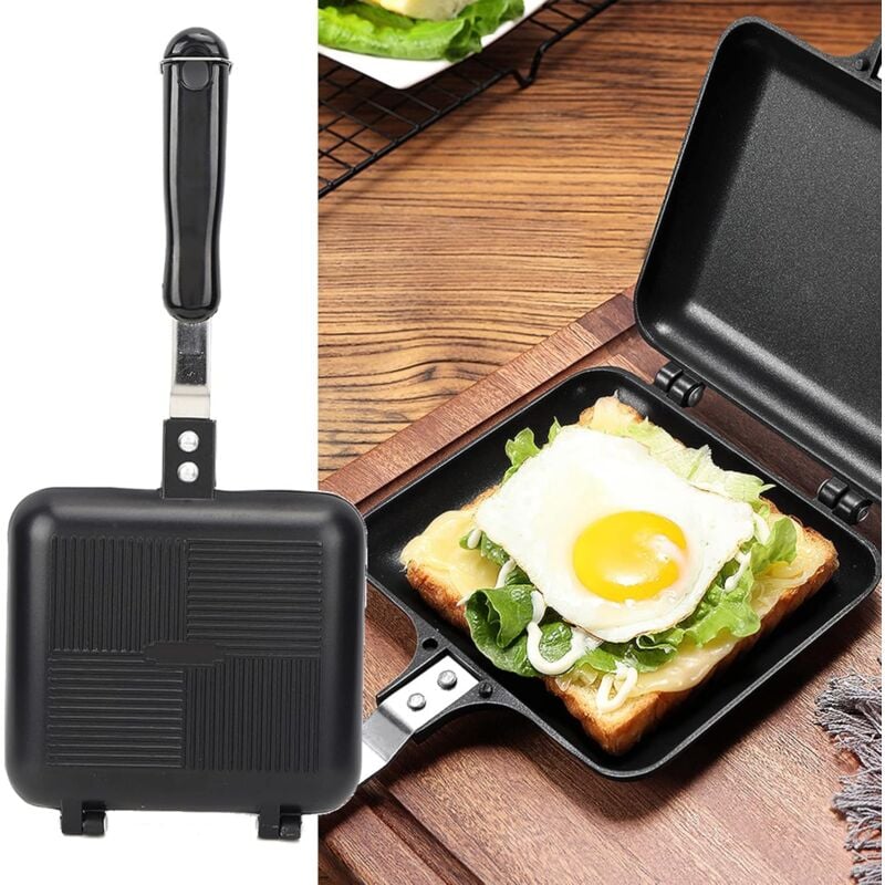foto del prodotto sandwich house, sandwich house in lega di alluminio colazione padella antiaderente a doppia faccia stampo sandwich nero 