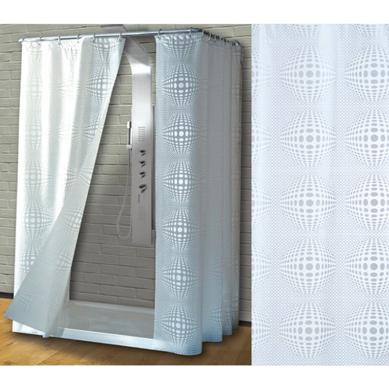 foto del prodotto saniplast tenda per doccia in peva sfera fondo trasparente con decori bianchi cm.180x200h.
