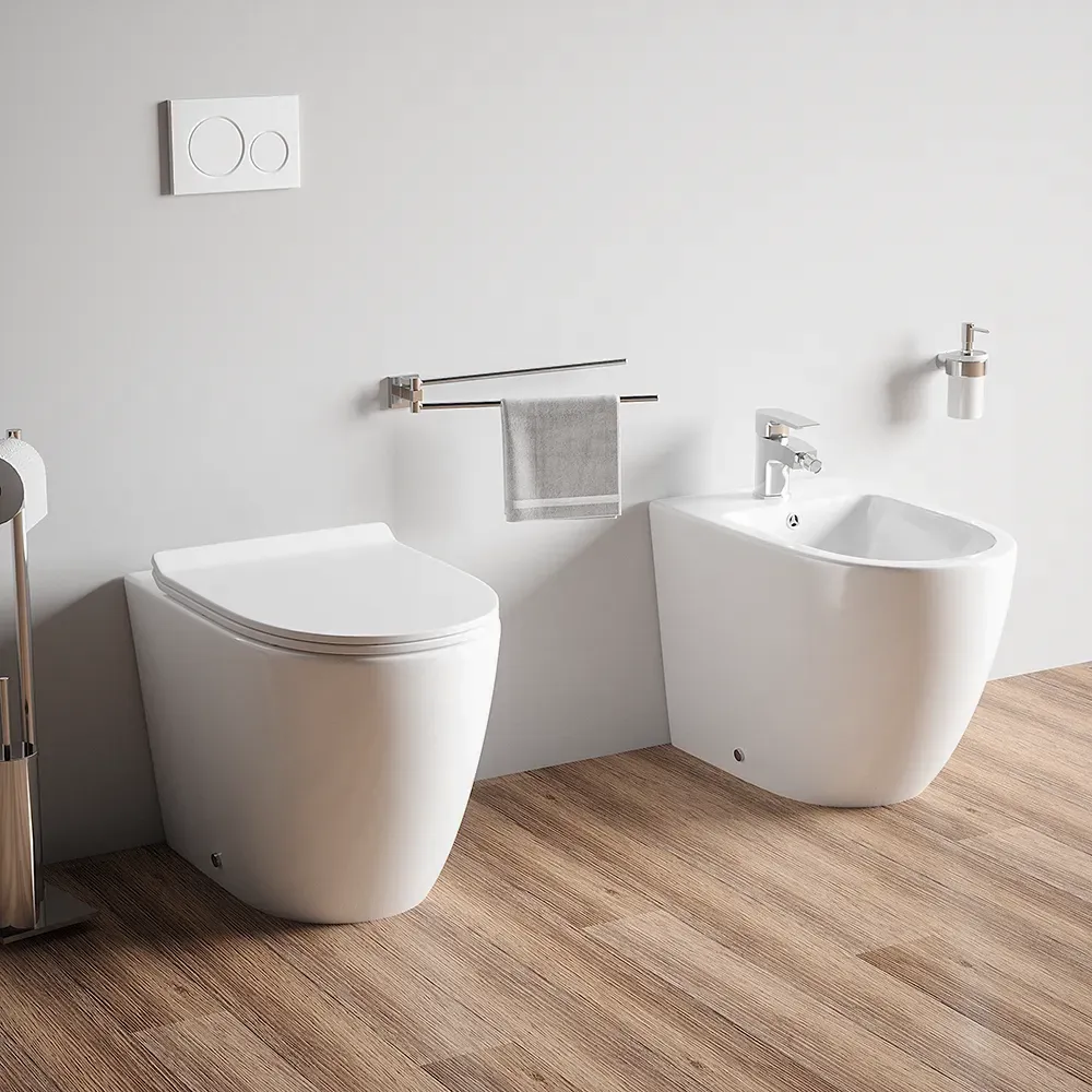 foto del prodotto sanitari filo muro in ceramica vaso bidet sedile slim soft close roma