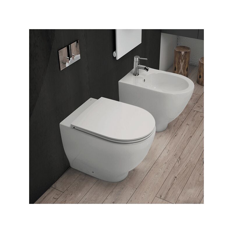 foto del prodotto sanitari filo muro moon rak ceramics wc, bidet, copriwater bianco