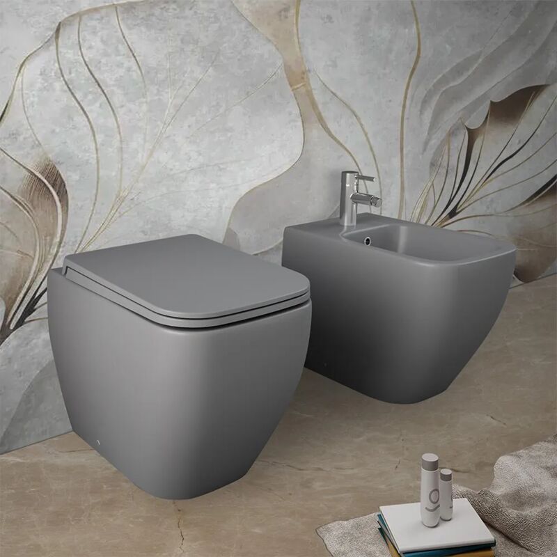foto del prodotto sanitari filomuro grigio opaco rimless rak serie metropolitan copriwc soft close