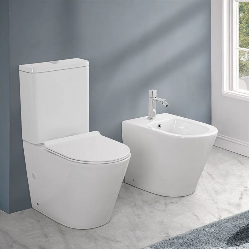 foto del prodotto sanitari filomuro monoblocco rimless bianco con sedile copriwc tygo