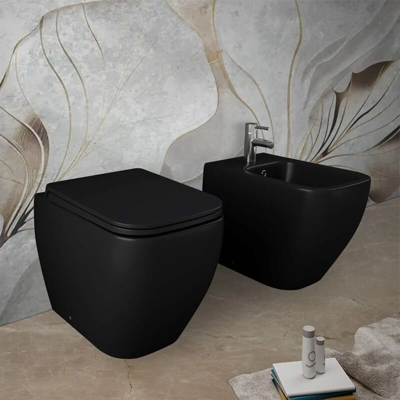 foto del prodotto sanitari filomuro nero opaco rimless rak serie metropolitan copriwc soft close