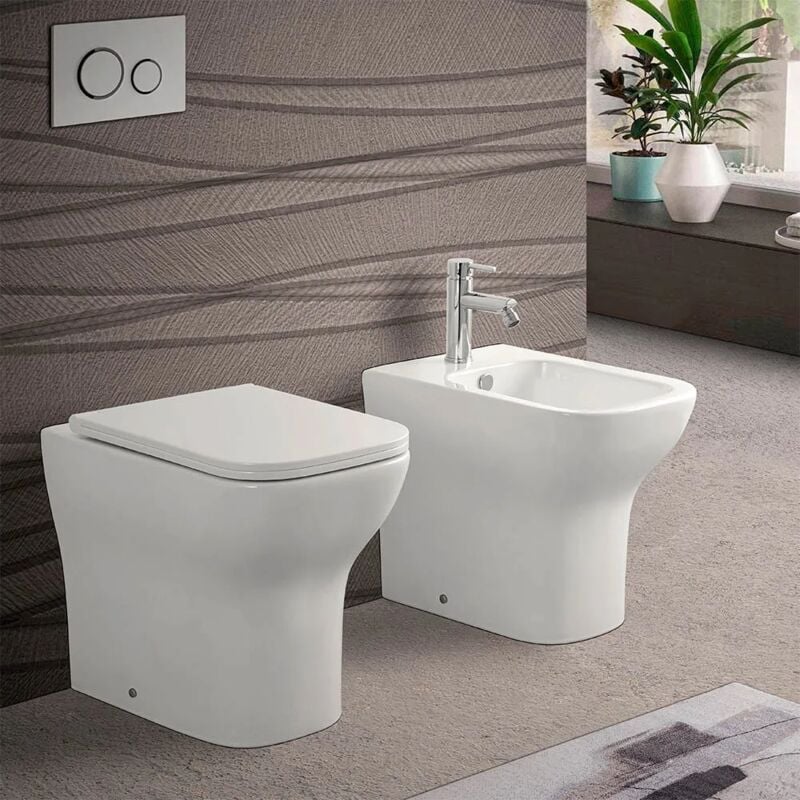 foto del prodotto sanitari filomuro senza brida bianco lucido con sedile soft close plana