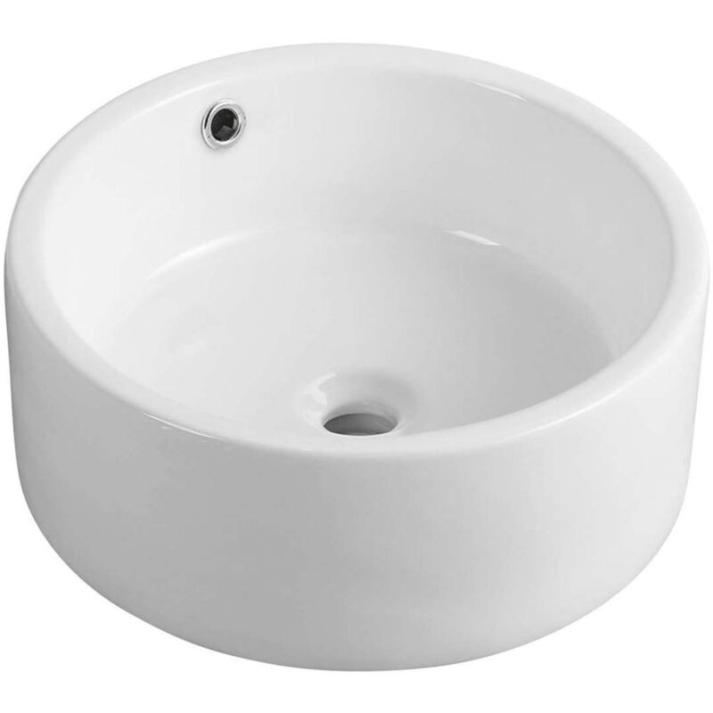 foto del prodotto sanitari in ceramica lavabo da appoggio, diametro 42 cm, senza foro per rubinetto, bianco 49414 aqualine