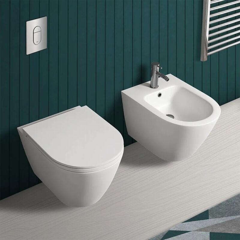 foto del prodotto sanitari sospesi feeling rimless in bianco matt con copriwc softclose