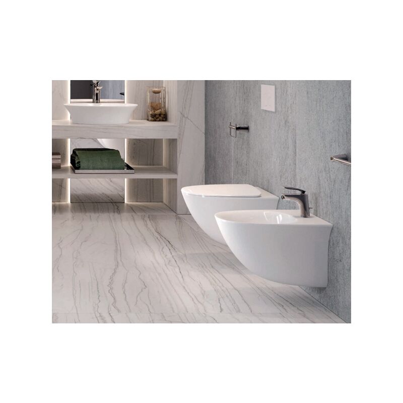 foto del prodotto sanitari sospesi rak ceramics serie sensation salvaspazio cm 48 vaso, bidet, copriwater soft close bianco lucido