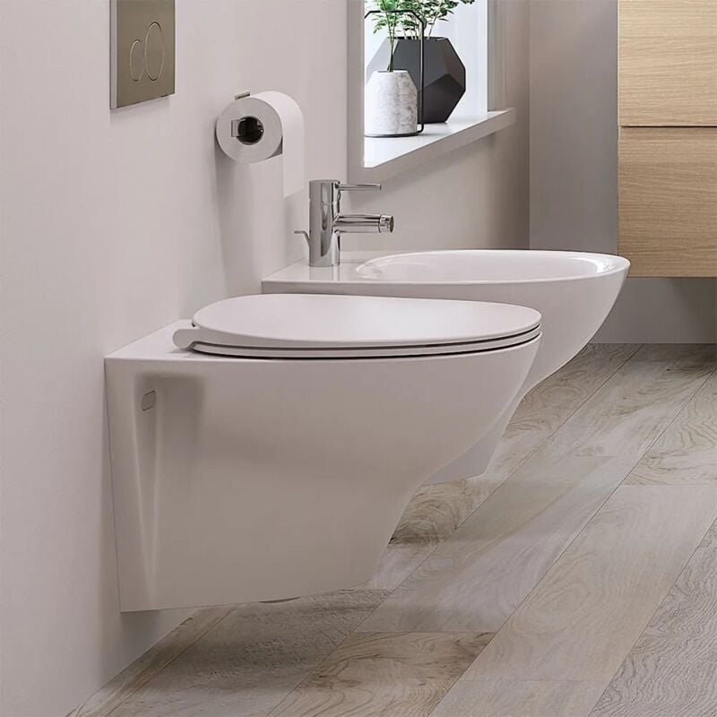 foto del prodotto sanitari sospesi rimless morning scarico a parete e sedile soft close