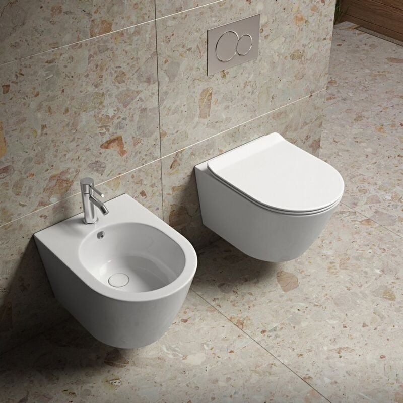foto del prodotto sanitari sospesi salvaspazio wc, bidet, copriwater soft close grecale bianco