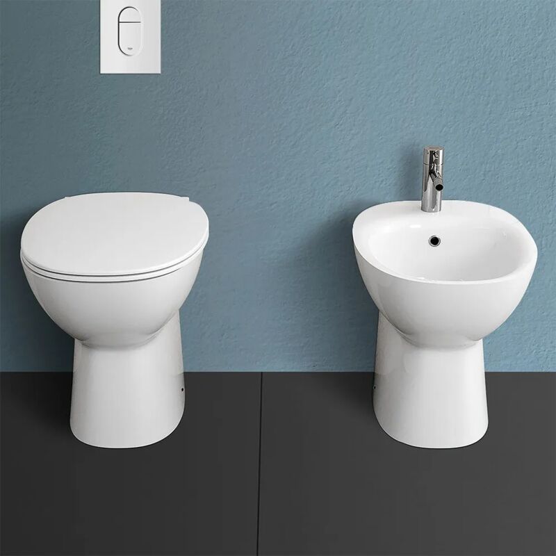 foto del prodotto sanitari tradizionali rimless morning scarico a terra e sedile soft close