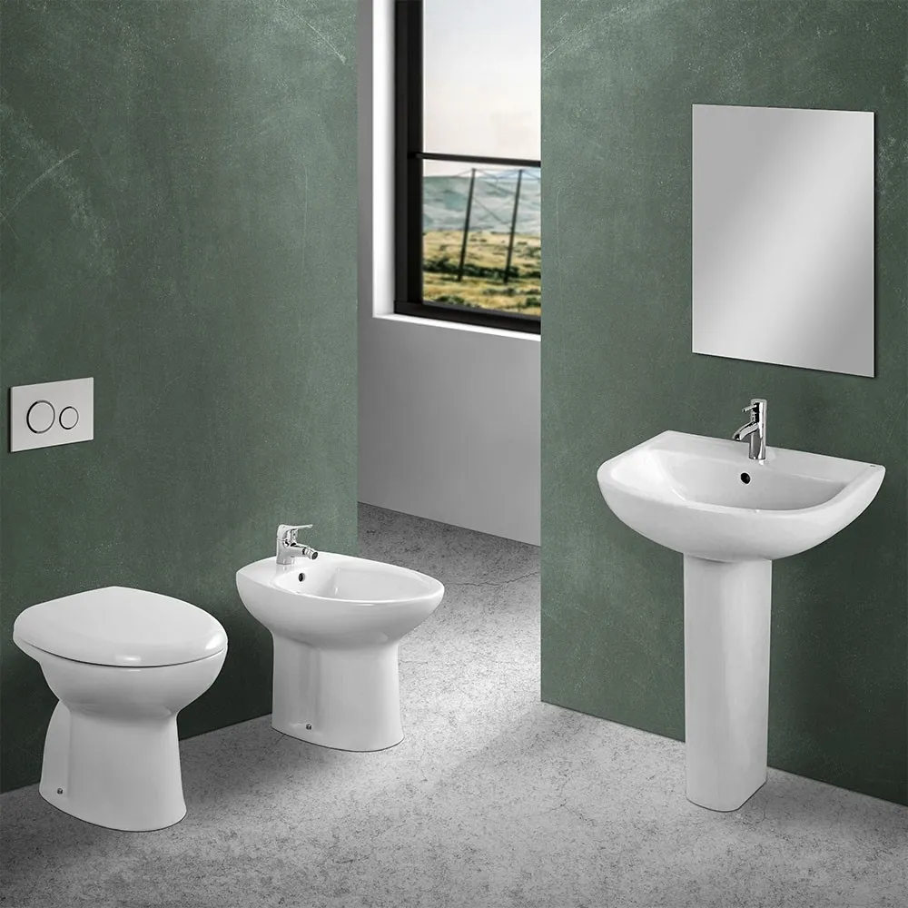 foto del prodotto sanitari tradizionali scarico a terra per bagno completo e lavabo con colonna clara