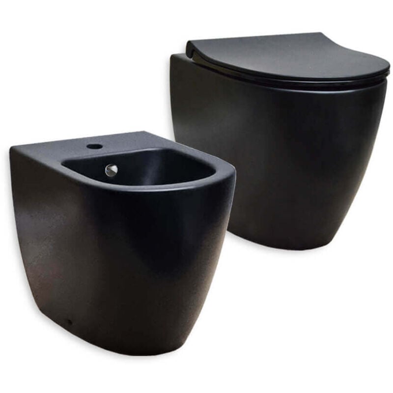foto del prodotto sanitari vitra sento nero opaco filo muro con wc e bidet con sistema scarico rimless
