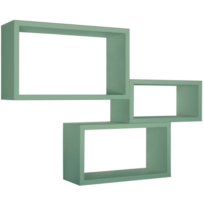 foto del prodotto sanitec set 3 mensole rettangolari parete verde acqua scaffale salotto soggiorno camera trittico