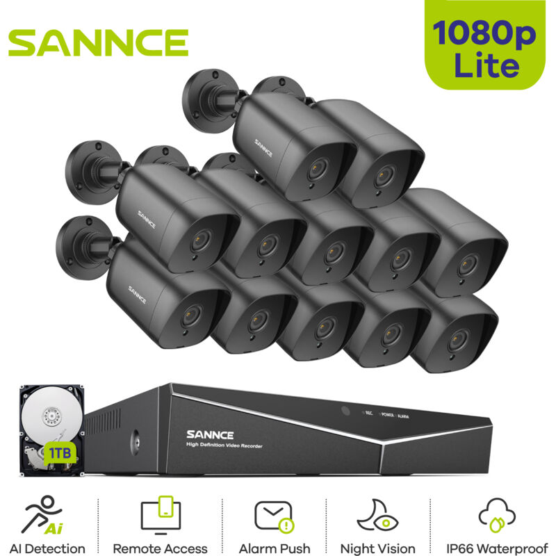 foto del prodotto sannce 1080p security surveillance 16ch dvr outdoor night vision email alert waterproof remote monitor cctv video camera system 1tb hdd