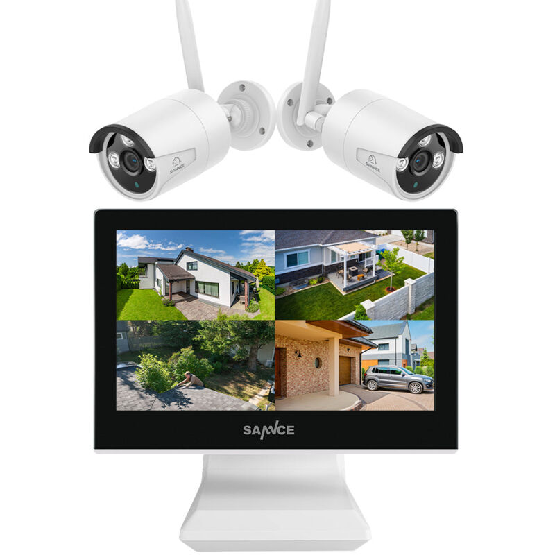 foto del prodotto sannce 10ch 2k super hd nvr con sistema di telecamere wireless da 3 mp, monitor lcd da 10,1 , 2 telecamere, accesso remoto