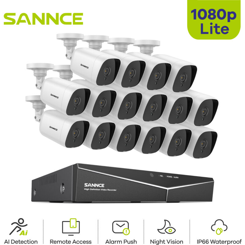 foto del prodotto sannce 16ch cctv security system outdoor waterproof night vision email alert video surveillance kit