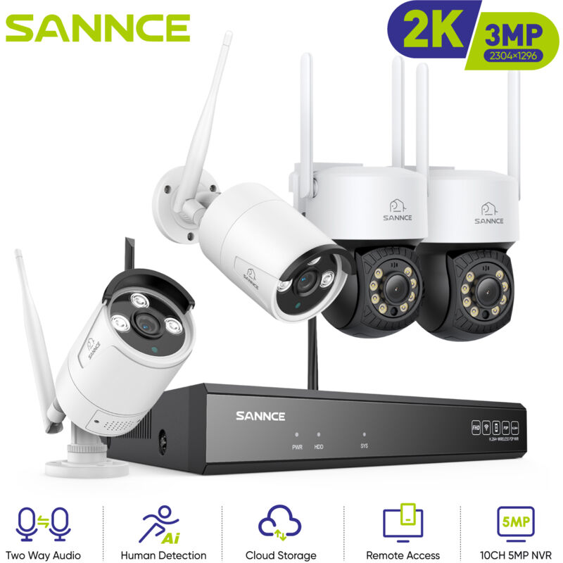 foto del prodotto sannce 3mp kit videosorveglianza wireless telecamera ir visione notturna rilevazione movimento sicurezza cctv wifi telecamera sistema