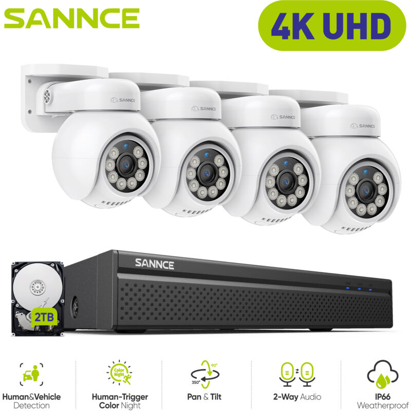 foto del prodotto sannce 4k kit videosorveglianza kit colori visione notturna telecamera rilevamento movimento cctv sicurezza sistema 2tb hdd
