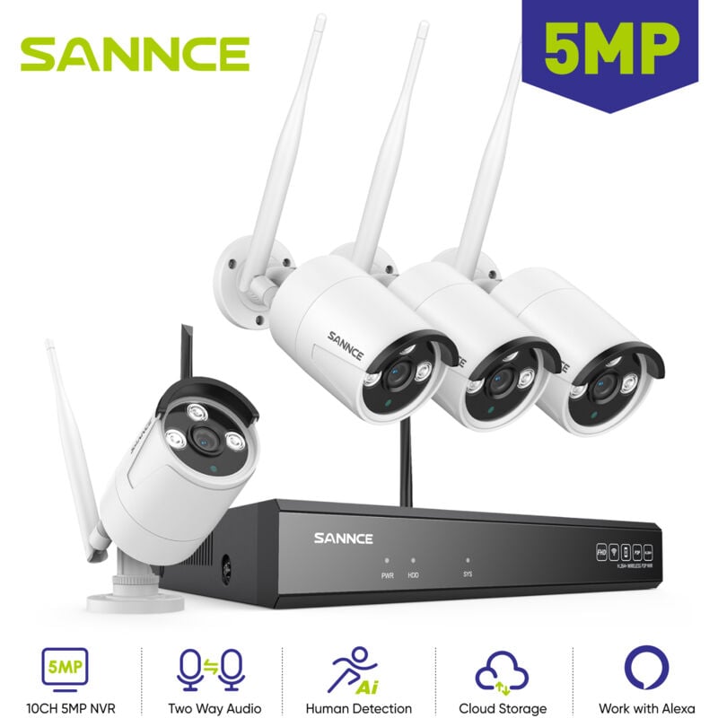 foto del prodotto sannce 5mp kit videosorveglianza wireless full 4 telecamere smart senza fili remoto sicurezza sistema