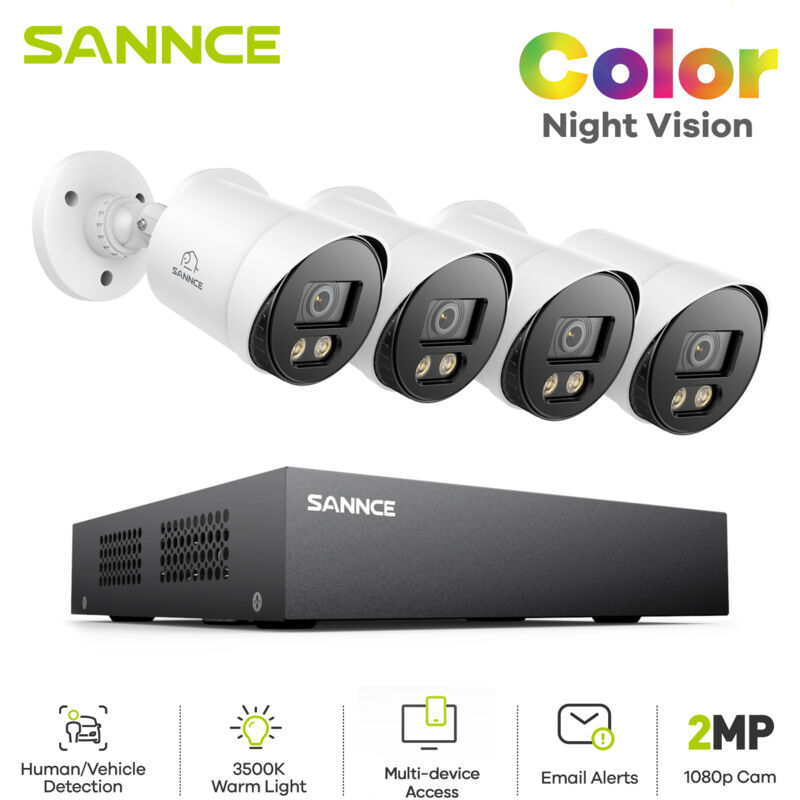 foto del prodotto sannce kit di videosorveglianza visione notturna a colori 1080p tvi bullet tvi bullet,telecamera di sicurezza cablata,0tb