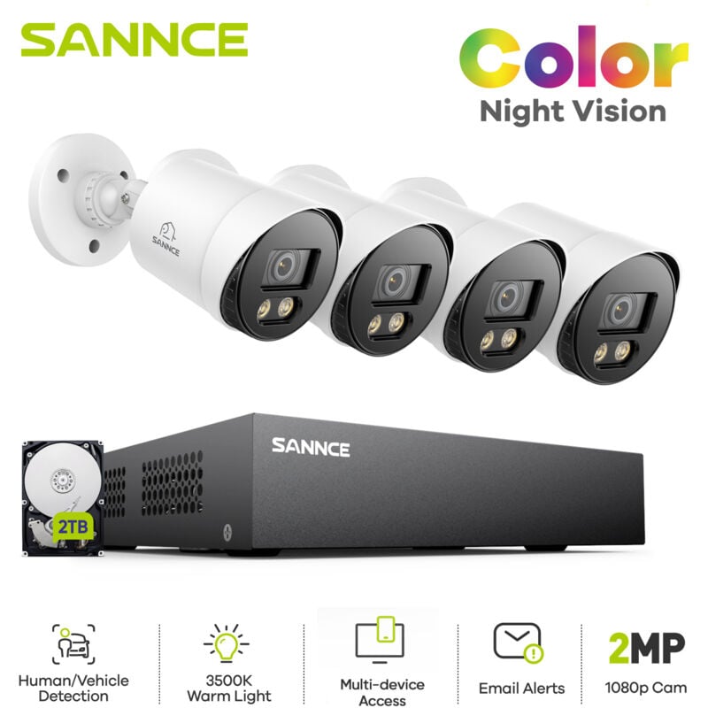 foto del prodotto sannce kit di videosorveglianza visione notturna a colori 1080p tvi bullet tvi bullet,telecamera di sicurezza cablata,2tb