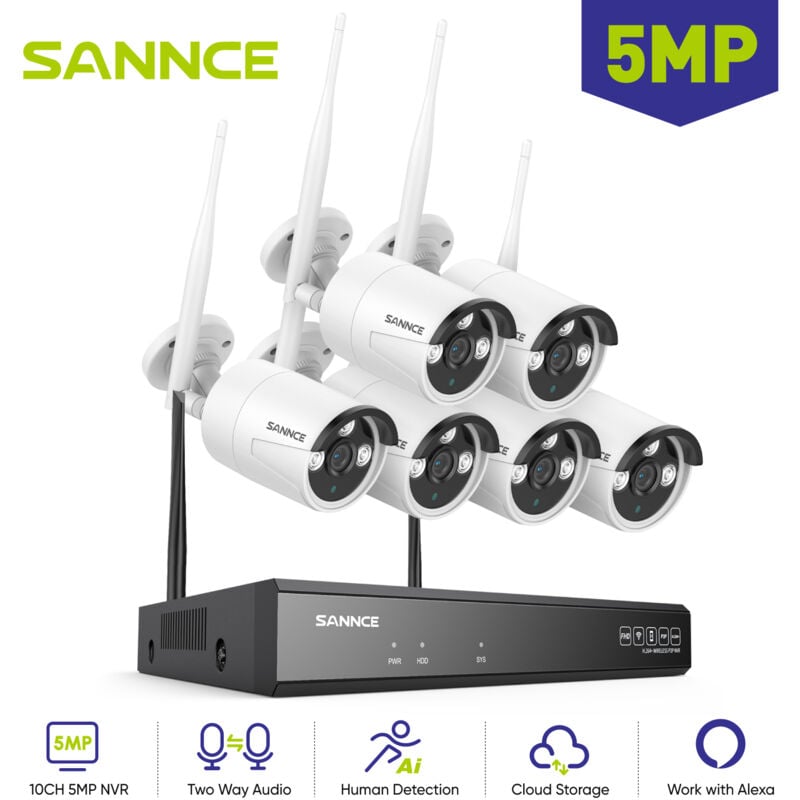 foto del prodotto sannce kit di videosorveglianza wireless esterno 5mp 6 ip telecamere audio bidirezionale visione notturna,registrazione 24 7,wifi sistema di