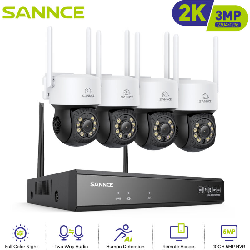 foto del prodotto sannce kit videosorveglianza wireless 3mp telecamere visione notturna avviso e mail cctv telecamere sicurezza sistema