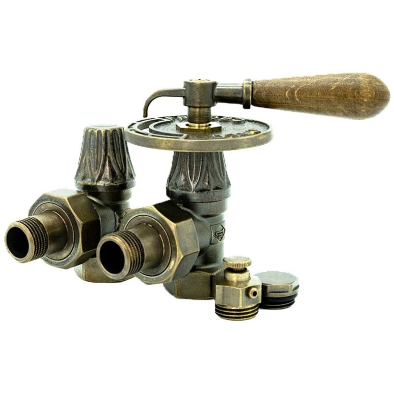 foto del prodotto sannover kit valvola manuale con maniglia in legno per radiatore in ghisa